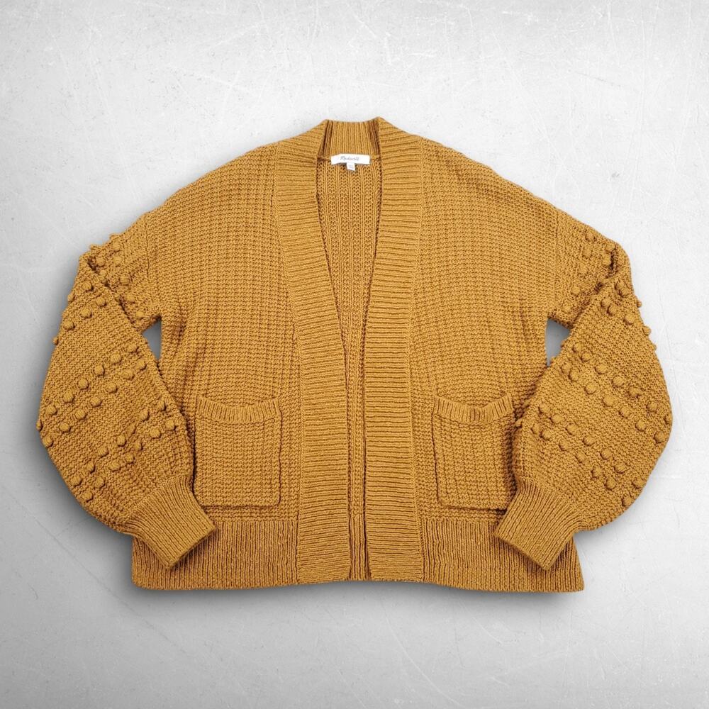Madewell Open Front Cardigan Women XXS Gold Bobble Balloon Sleeve Boho Cottage